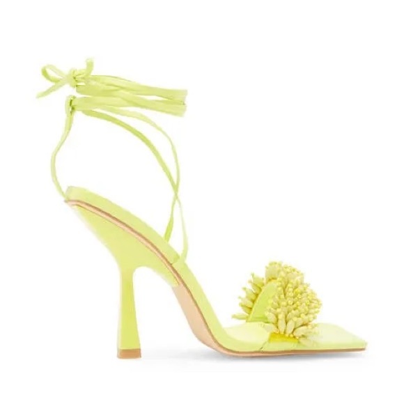 Topshop Riley Beaded Trim Heeled Sandal with Ankle Tie in Lime-Yellow - Picture 5 of 5